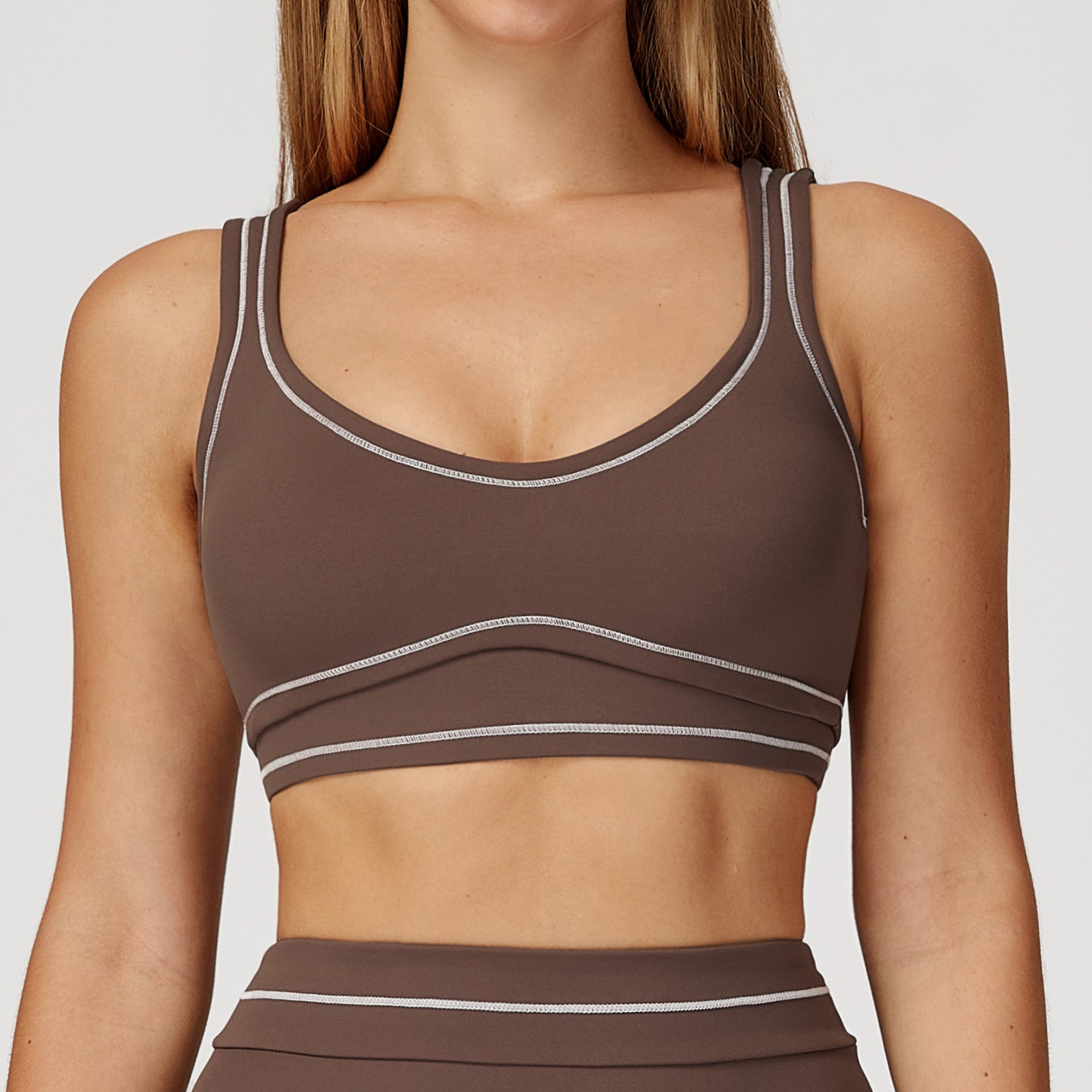 Zechuang contrasting color brushed yoga bra, high-end U-shaped beautiful back underwear, running, fitness and yoga wear 7028
