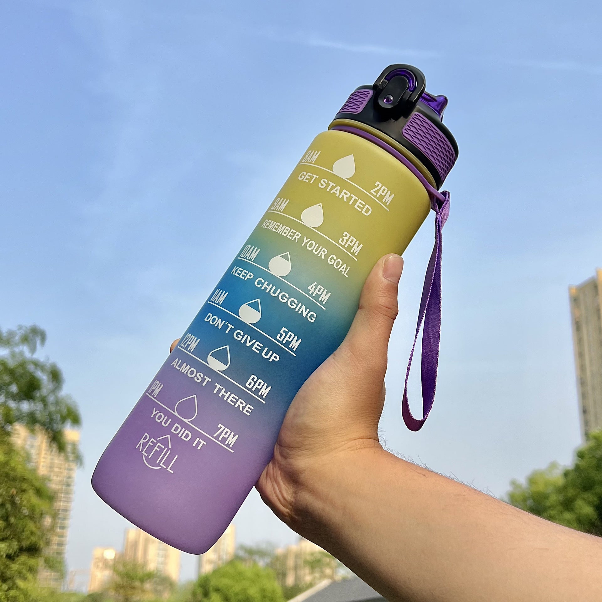 Lunéa Vaso Gradiente 1L con Pajita y Cuerda – Botella Deportiva Outdoor