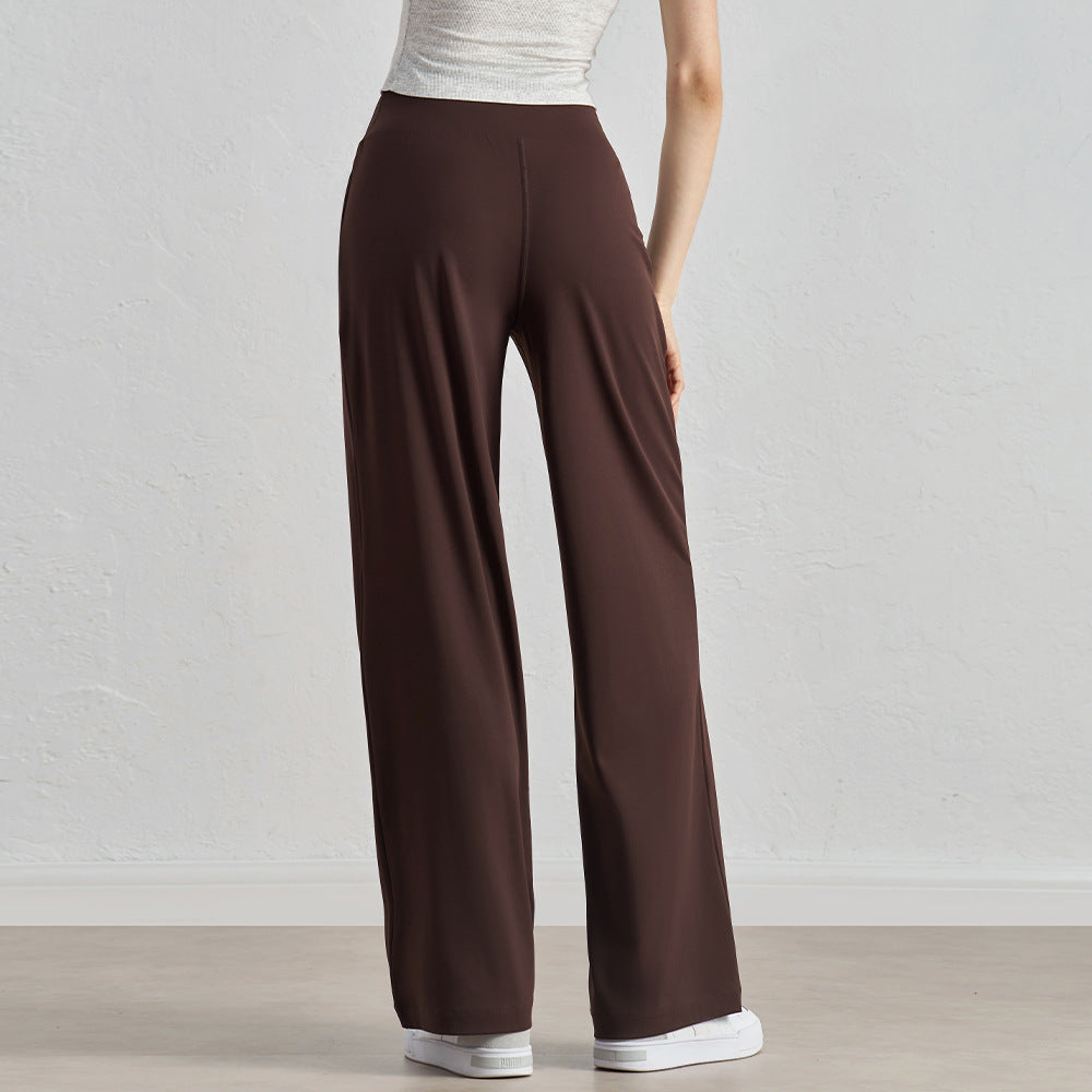 Wide-leg, slimming, high-waisted fitness yoga pants for women, loose and high-end outdoor straight-leg pocket pants