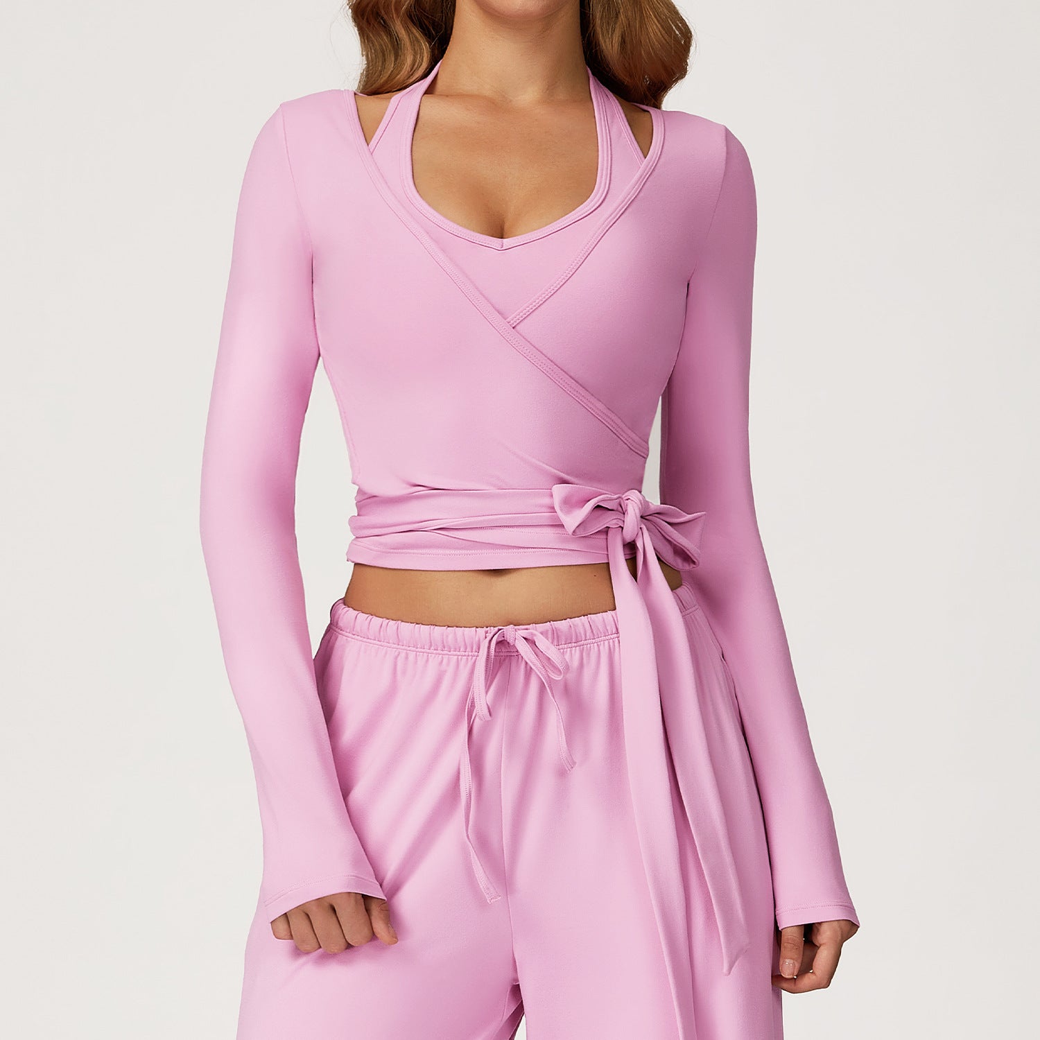 Zechuang Brushed Yoga Long-sleeved one-piece lace-up yoga Wear, outdoor high-end fitness wear 3058