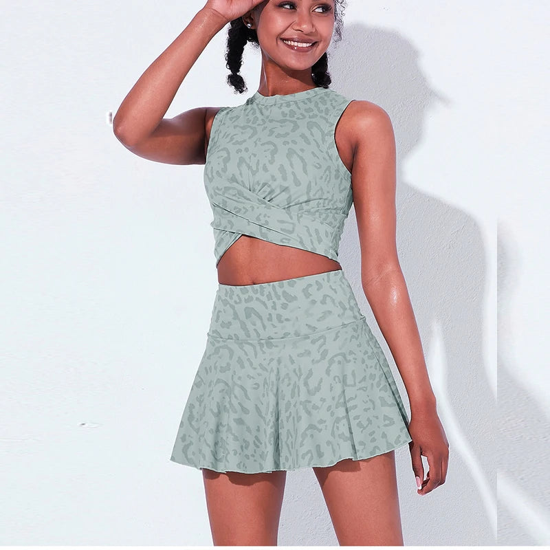 Lunéa Falda Tenis Leopardo Short Interior Mujer Top Deportivo Running Fitness