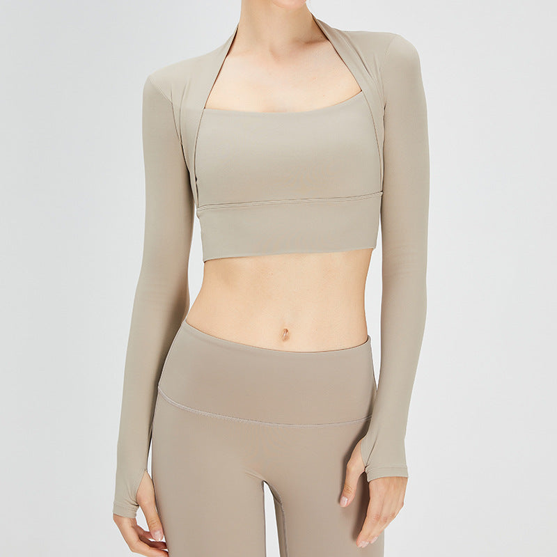 Two sets of fitness clothes with a shawl, a chest pad, a women's cloud-like top, a long-sleeved T-shirt, and a U-shaped shock-absorbing yoga suit