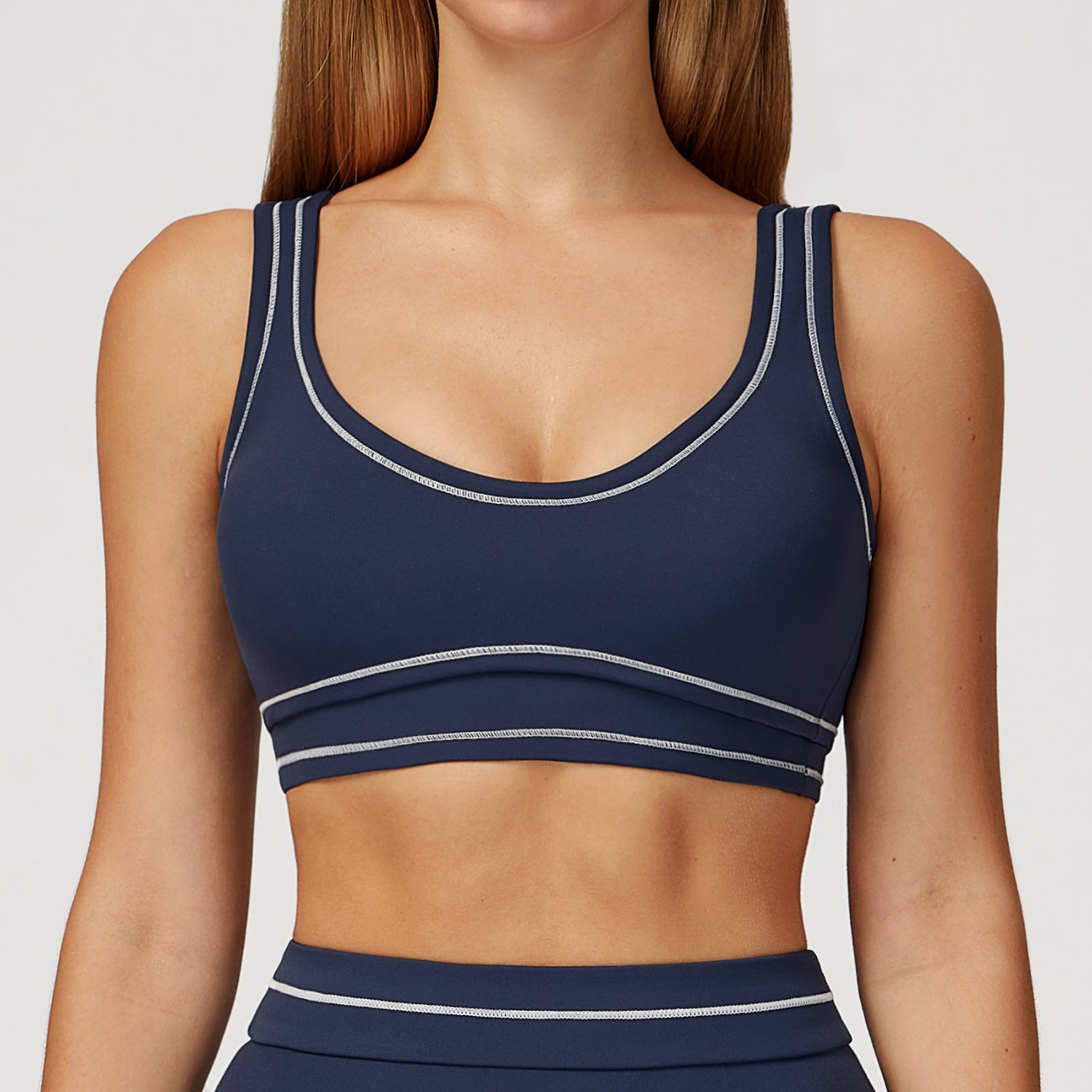 Zechuang contrasting color brushed yoga bra, high-end U-shaped beautiful back underwear, running, fitness and yoga wear 7028