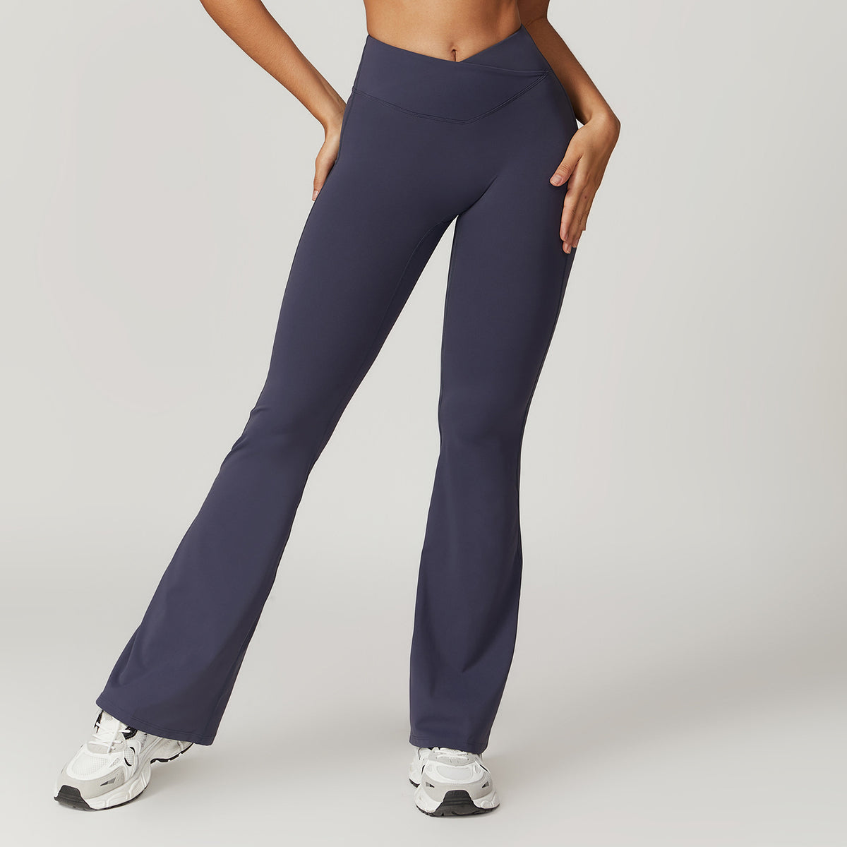 Lunéa Pantalón Flare Yoga Mujer Tiro Alto Pierna Ancha Cintura Cruzada Tejido Reciclado