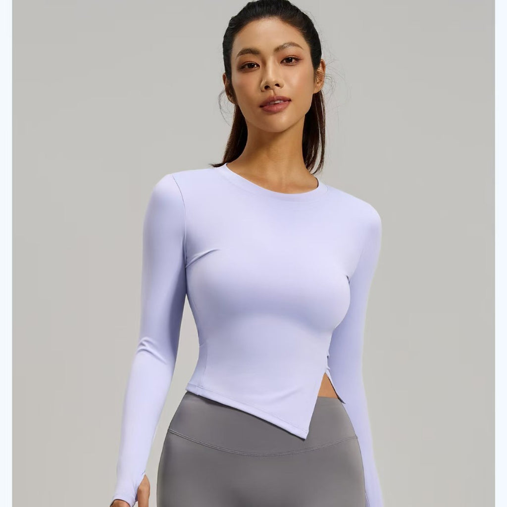 Long-sleeved tight-fitting yoga wear for women, slimming, quick-drying top with slit design, fitness wear for autumn and winter