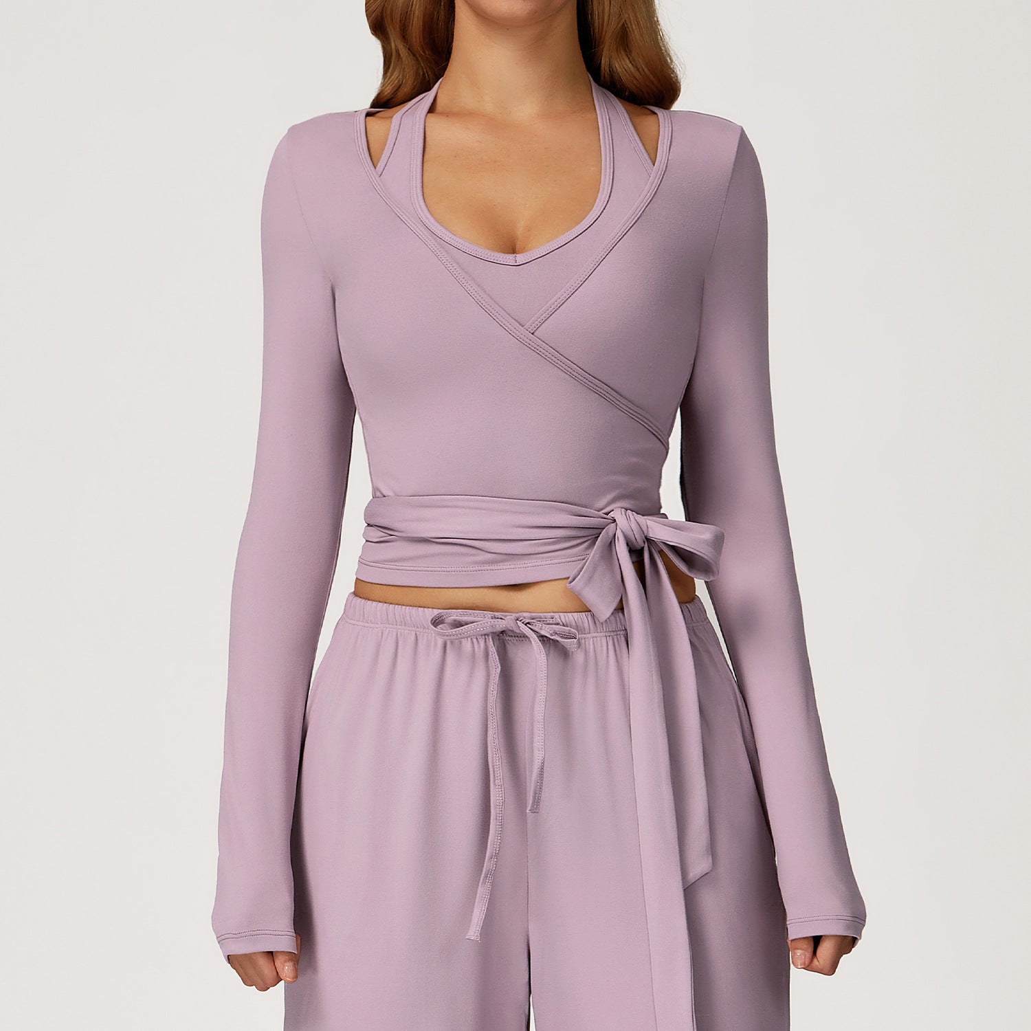 Zechuang Brushed Yoga Long-sleeved one-piece lace-up yoga Wear, outdoor high-end fitness wear 3058
