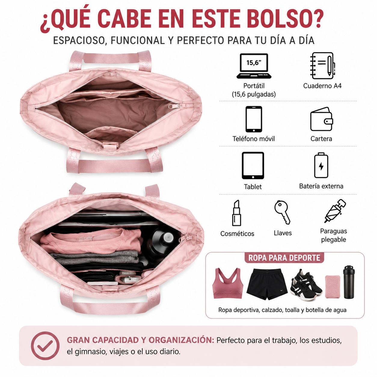 Lunéa Bolso Deportivo Mujer Multifunción Viaje Yoga Hombro