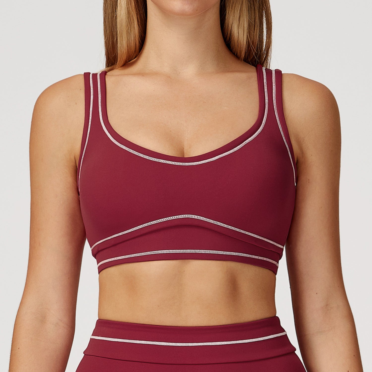 Zechuang contrasting color brushed yoga bra, high-end U-shaped beautiful back underwear, running, fitness and yoga wear 7028