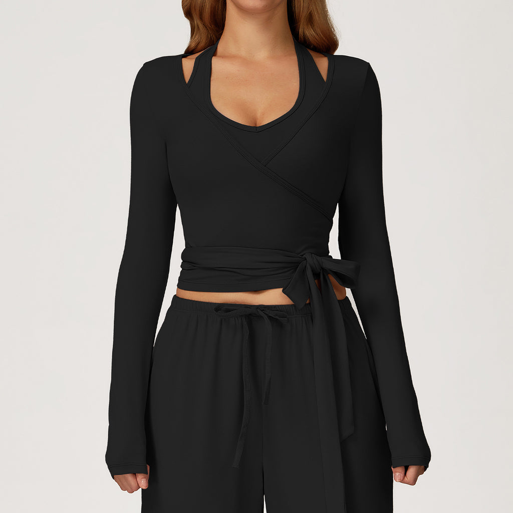 Zechuang Brushed Yoga Long-sleeved one-piece lace-up yoga Wear, outdoor high-end fitness wear 3058