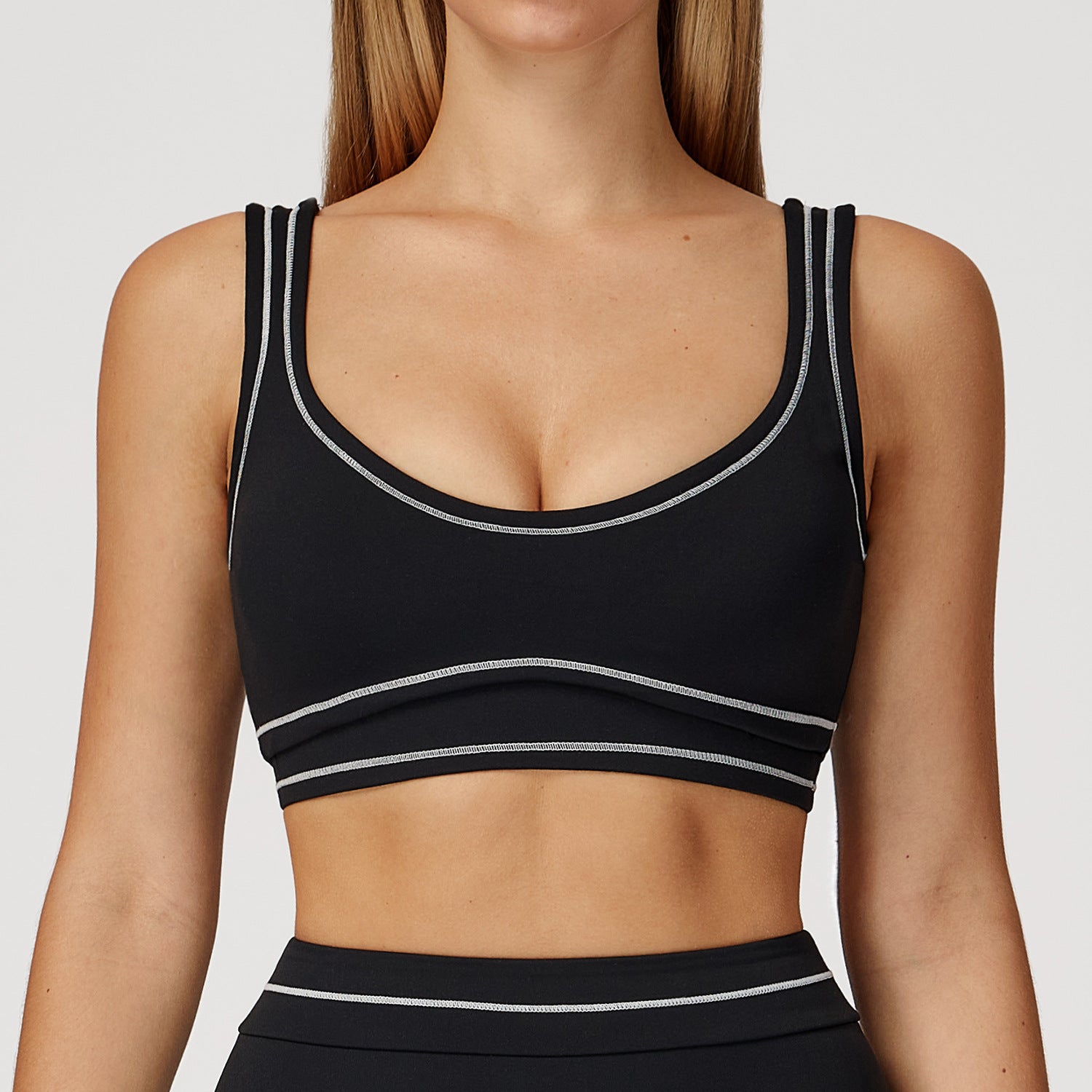 Zechuang contrasting color brushed yoga bra, high-end U-shaped beautiful back underwear, running, fitness and yoga wear 7028