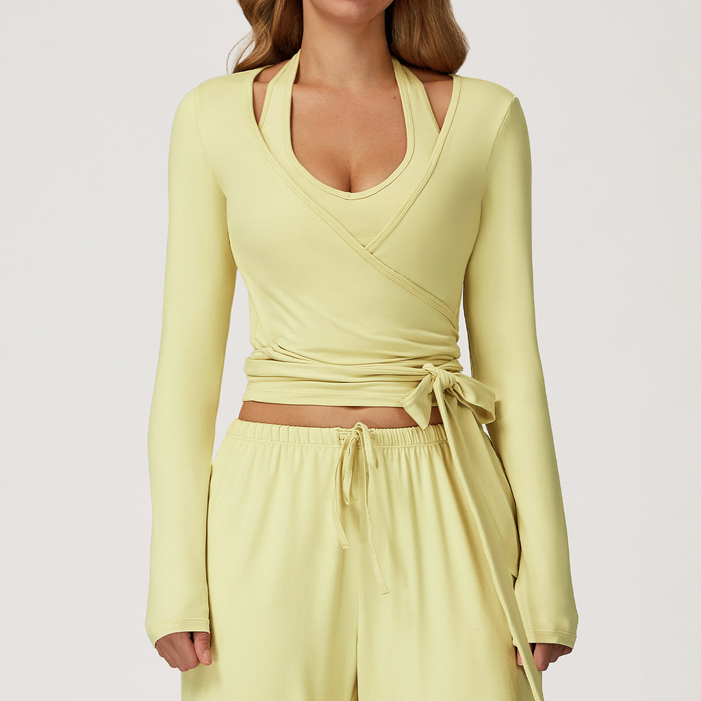 Zechuang Brushed Yoga Long-sleeved one-piece lace-up yoga Wear, outdoor high-end fitness wear 3058