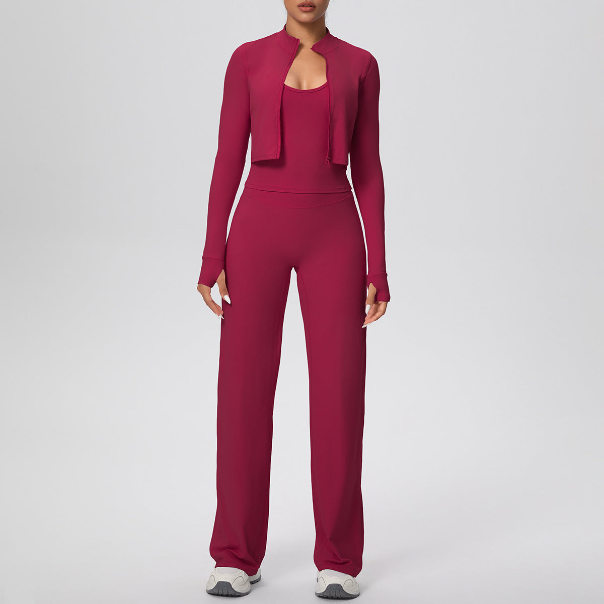 Lunéa Conjunto Deportivo Tres Piezas Mujer Top Halter Mallas Pantalón Ancho