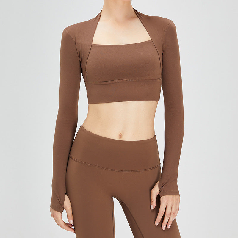 Two sets of fitness clothes with a shawl, a chest pad, a women's cloud-like top, a long-sleeved T-shirt, and a U-shaped shock-absorbing yoga suit