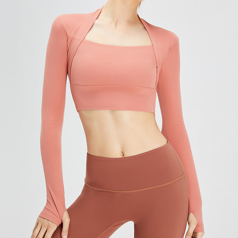 Two sets of fitness clothes with a shawl, a chest pad, a women's cloud-like top, a long-sleeved T-shirt, and a U-shaped shock-absorbing yoga suit